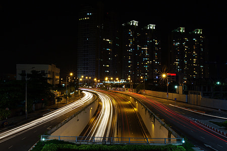 Saigon at night with lights and highways in Vietnam thumbnail