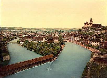 Photochrome of the Aare and Thun Castle from 1900 in Switzerland thumbnail