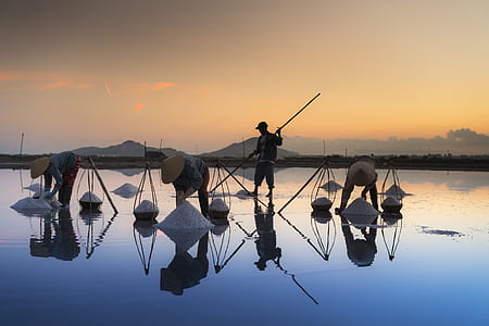 farmers wearing brown hats in water thumbnail