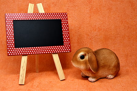 brown rabbit figurine beside red photo frame thumbnail