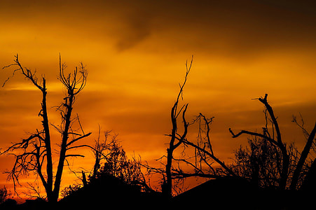 Orange Sunset with clouds and trees in Oklahoma thumbnail