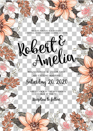 Wedding invitation Marriage Flower Floral design, flowers invitations, blue background with Robert & Amelia text overlay PNG clipart