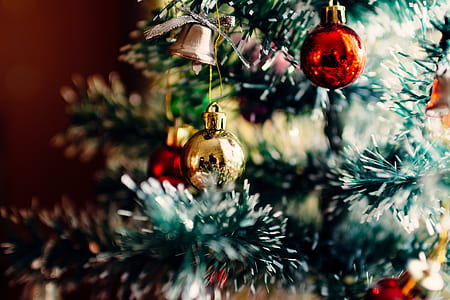 selective focus photography of Christmas tree with baubles thumbnail