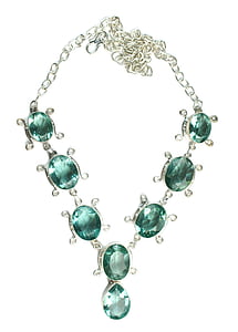 photo of green gemstone encrusted silver-colored link necklace thumbnail