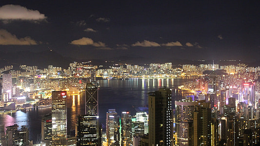 landscape phothograpy  of buildings at night thumbnail