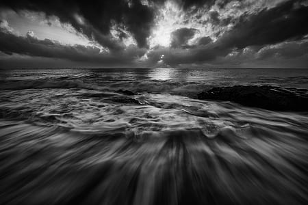 sea, black-and-white, nature, sky thumbnail