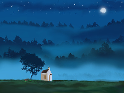 white house beside tree during nighttime digital photo thumbnail