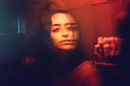 portrait, female, double exposure, red thumbnail