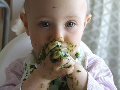 closeup photo of baby with white bib and purple top thumbnail