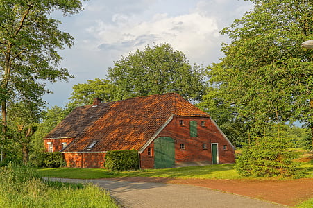 brown and green barn house near trees thumbnail