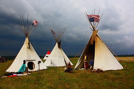three white Tipi tent with U.S. flag thumbnail