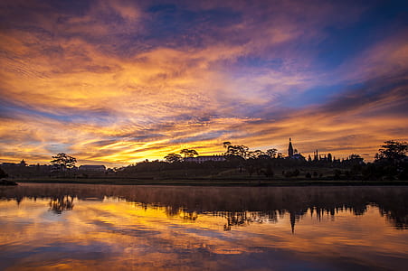 body of water during golden hour thumbnail