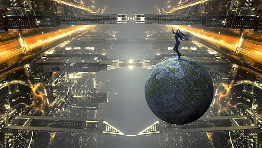 woman standing in earth globe digital wallpaper thumbnail