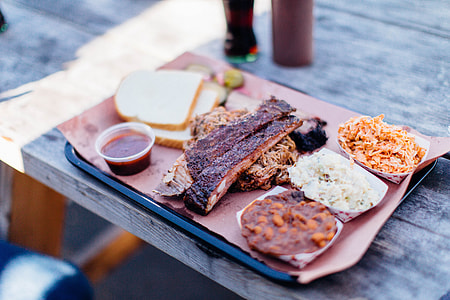 grilled meat with rice, bread, and sauce on tray thumbnail