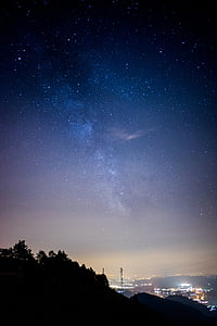 mountain beside buildings at nighttime thumbnail