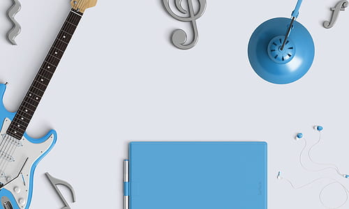 White Skyblue Electric Guitar and Other Blue Materials Wall Decor thumbnail