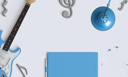 blue and white stratocaster electric guitar and music note wall decors thumbnail