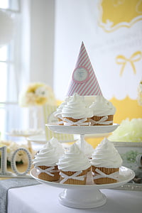 cakes on tray on table beside wall inside room thumbnail