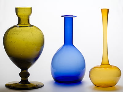 yellow, blue, and green glass vases thumbnail