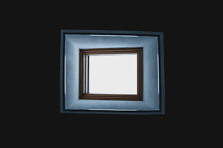 square gray frame with glass panel in dark room thumbnail