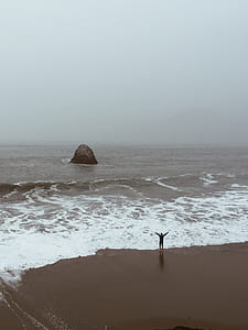 person standing on seashore under gray sky during daytime thumbnail