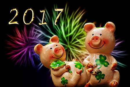 two pink pig figurines with 2017 typed text thumbnail
