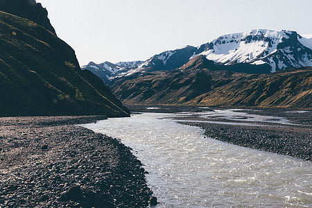 snow covered mountain near body of water thumbnail