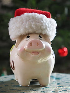 piggy bank with Santa hat thumbnail