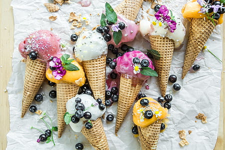 flat lay photography of assorted flavor ice cream cones thumbnail
