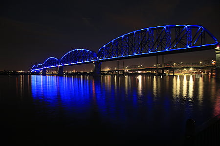 bridge with blue lights at night thumbnail