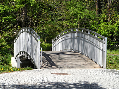 white and brown bridge near green leafed trees thumbnail