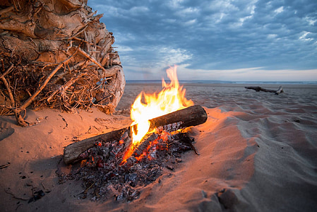 bonfire near sea at golden hour thumbnail