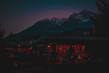 mountain, mood, village, christmas tree thumbnail