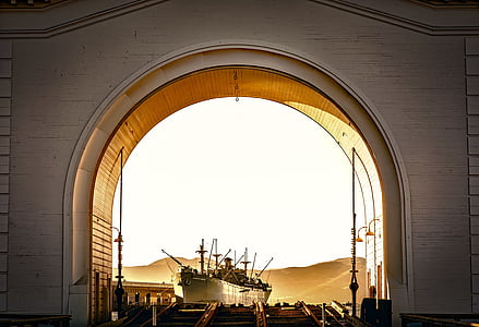 brown sailing ship on dock thumbnail