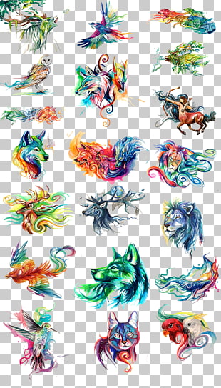 Watercolor painting , Watercolor painted animals, multicolored animal head PNG clipart