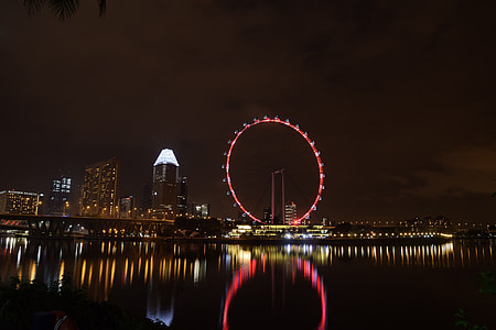 panorama photo of buildings beside ferris wheel during night time thumbnail