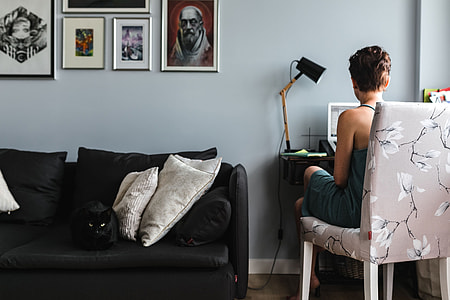 Stylish workplace with computer at home thumbnail