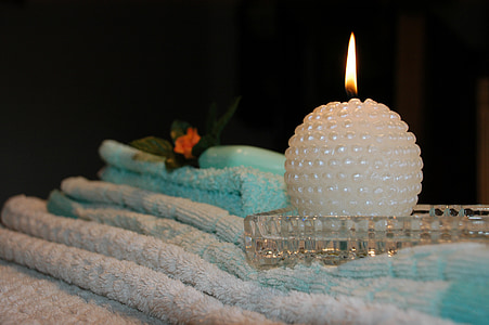round white pearl tealight candle on clear cut glass holder thumbnail