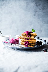 waffles with berry jam on plate thumbnail