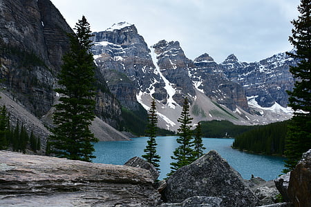 trees, mountains, and body of water thumbnail