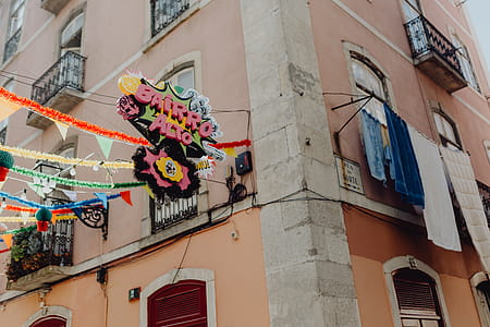 Streets decorated for the Saint Anthony Feast in Lisbon, Portugal thumbnail