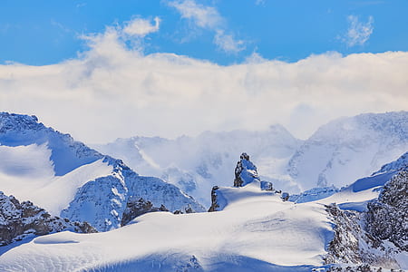 snow-covered mountain ranges and white clouds thumbnail