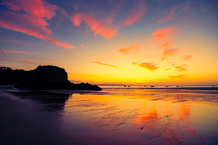 body of water during golden hour thumbnail