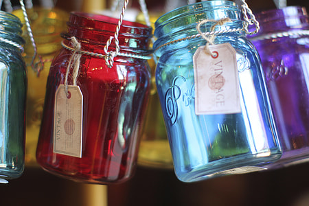 two red and blue glass containers thumbnail