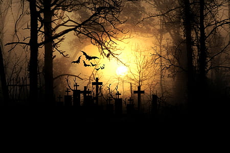 cemetery tomb and trees silhouette thumbnail