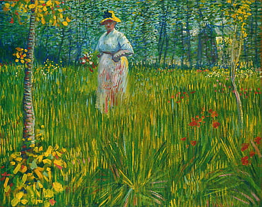 woman wearing hat standing and surrounded by grass painting thumbnail
