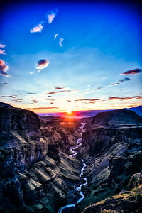 river between mountains during golden hour thumbnail