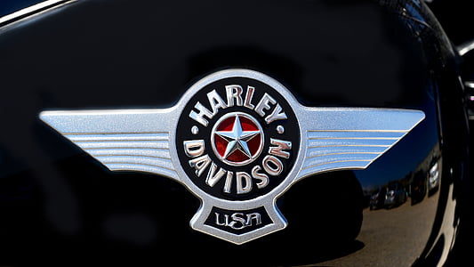 chrome Harley-Davidson emblem on black surface thumbnail