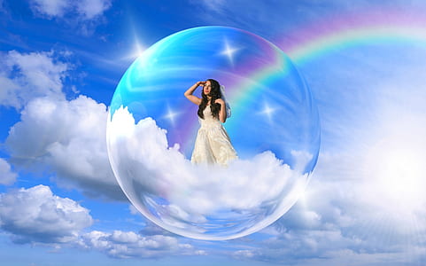 woman in white dress inside bubble thumbnail
