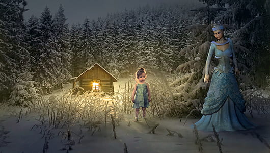 woman and girl standing beside tree during nighttime thumbnail